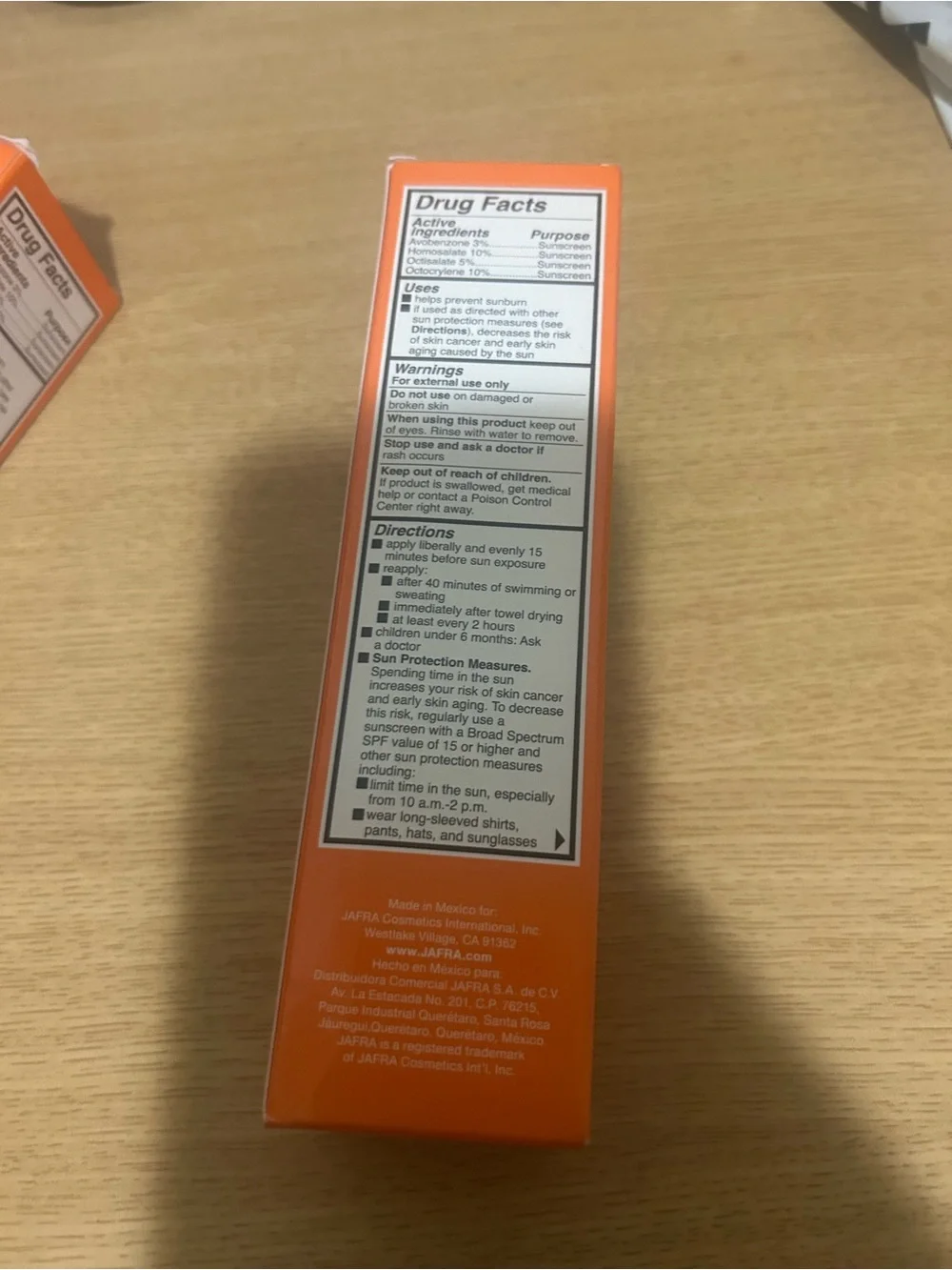JAFRA Orange Sunscreen Box with White Text